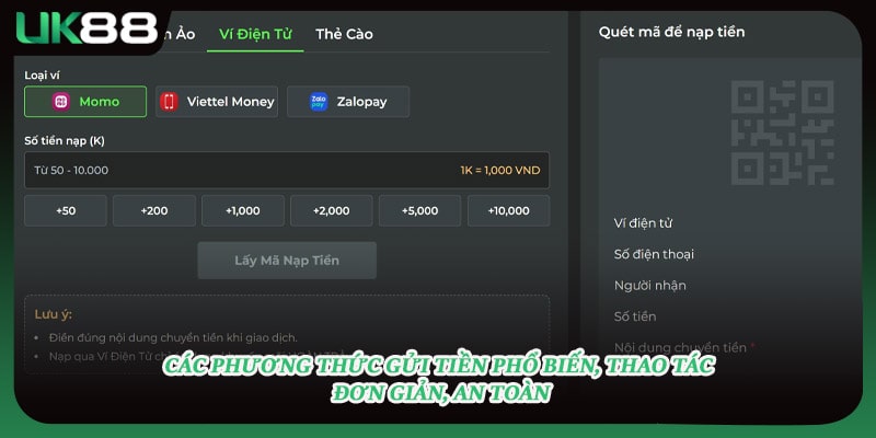 Các phương thức gửi tiền phổ biến, thao tác đơn giản, an toàn