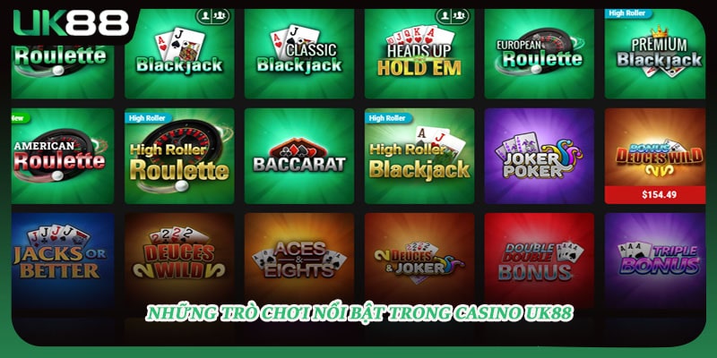 Những trò chơi nổi bật trong casino UK88